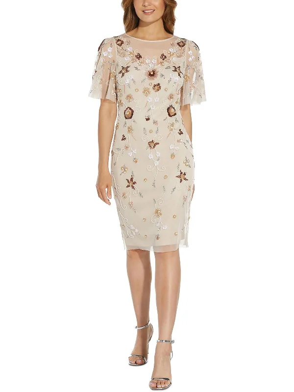 Womens Embellished Floral Print Sheath Dress