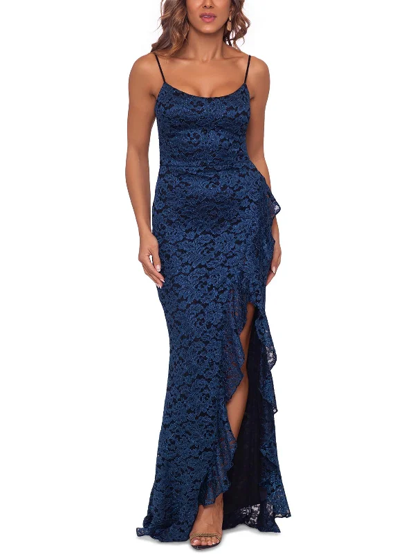 Womens Embroidered Split-Leg Evening Dress