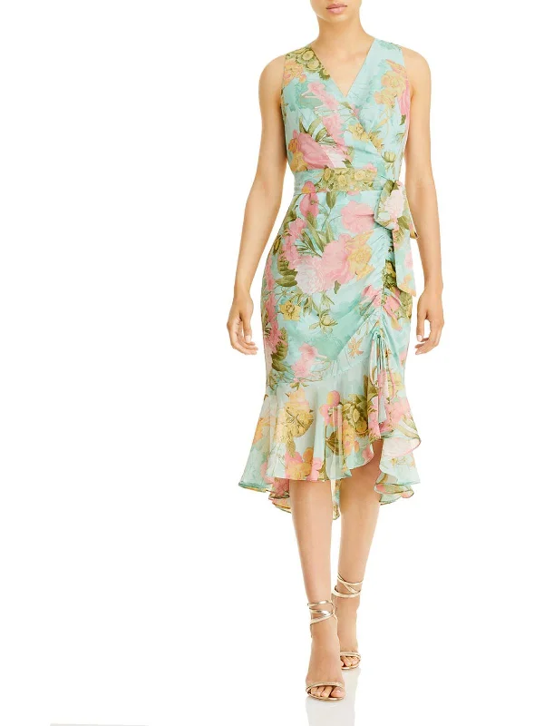 Womens Floral Midi Wrap Dress