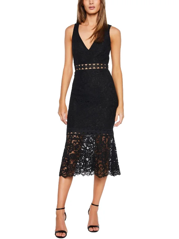 Womens Lace Overlay Trumpet Shift Dress