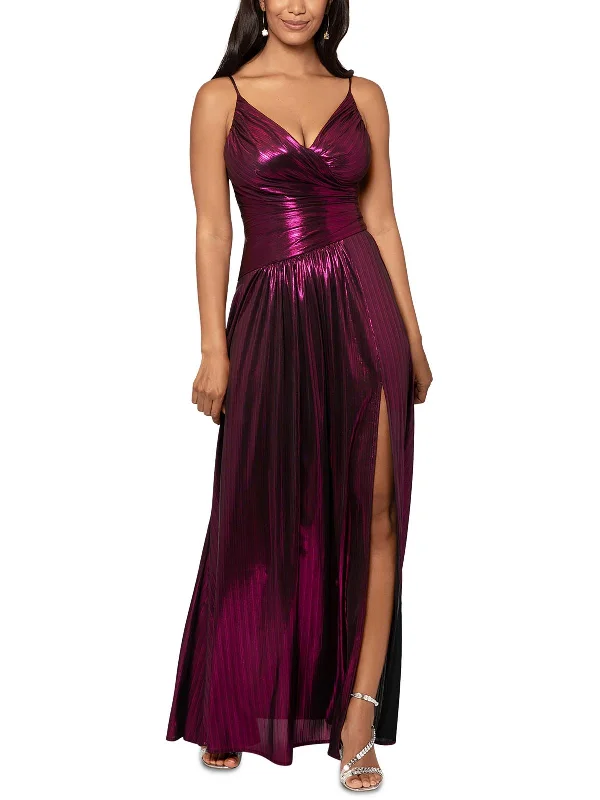 Womens Metallic Long Cocktail and Party Dress