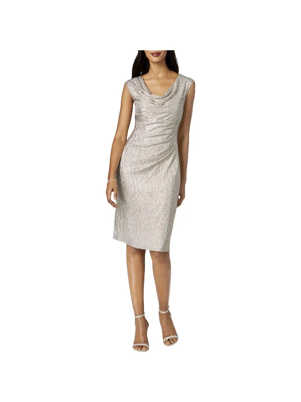 Womens Metallic Sleeveless Cocktail Dress