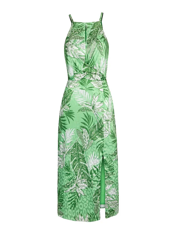 Womens Satin Printed Midi Dress