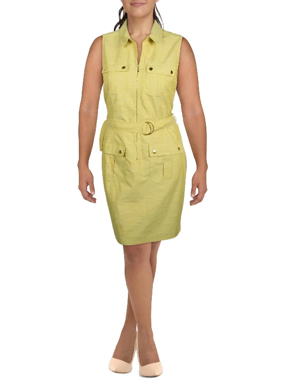 Womens Zip-Front Sleeveless Shirtdress