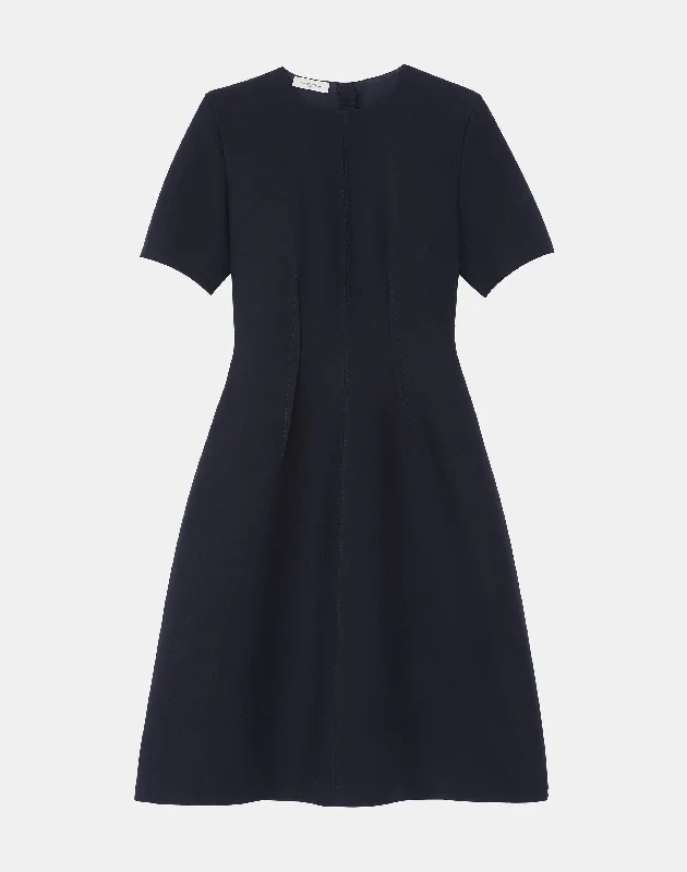 Wool-Silk Crepe Flared Dress