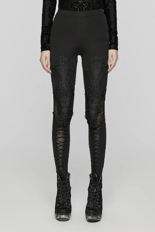 Dark Incantations Embroidered Lace-Up Leggings